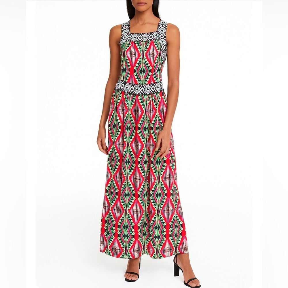 TBags Los Angeles Criss Cross Open Back Maxi Dress in Vibrant Multi Geo Print S